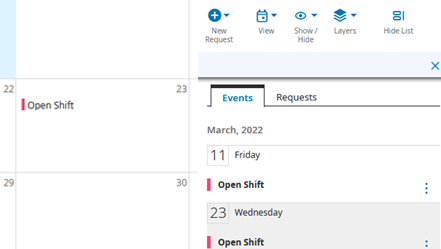 Open Shifts shown in the calendar