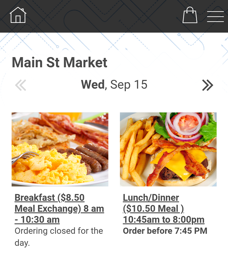 Viewing meal types