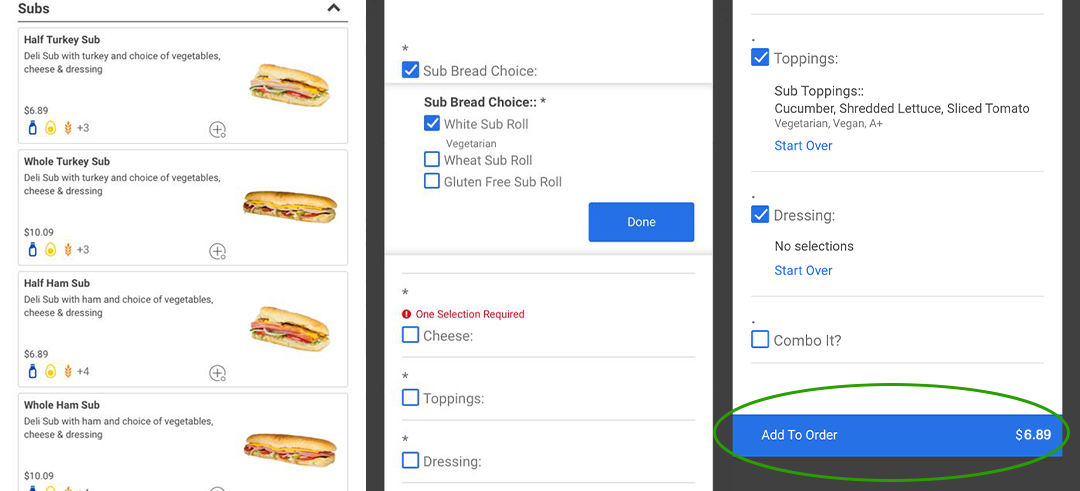 Selecting meal type