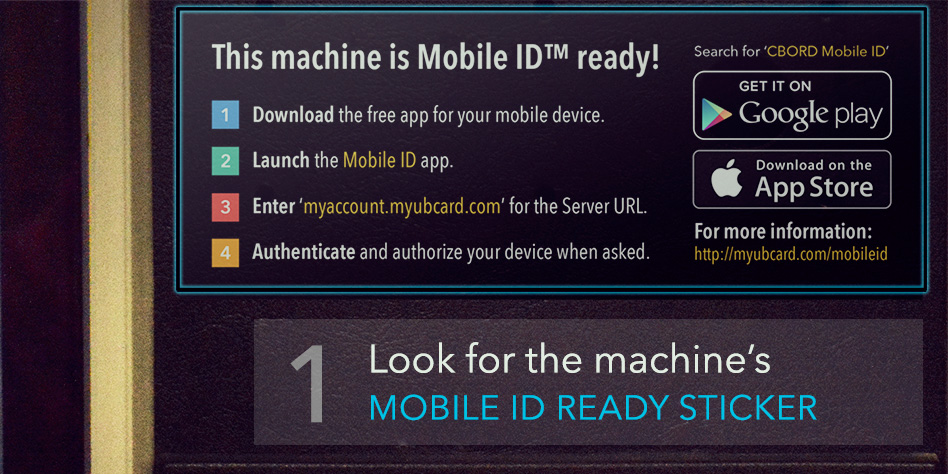 1. Look for the machine's Mobile ID ready sticker.